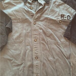 Harley-Davidson Gray and Black faded look Casual Button Down Biker Shirt